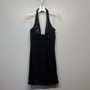 Vintage Y2K B. Smart Black Sequin Mini HalterDress